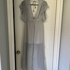High-Low Striped Dress - Medium - Flutter Sleeves
